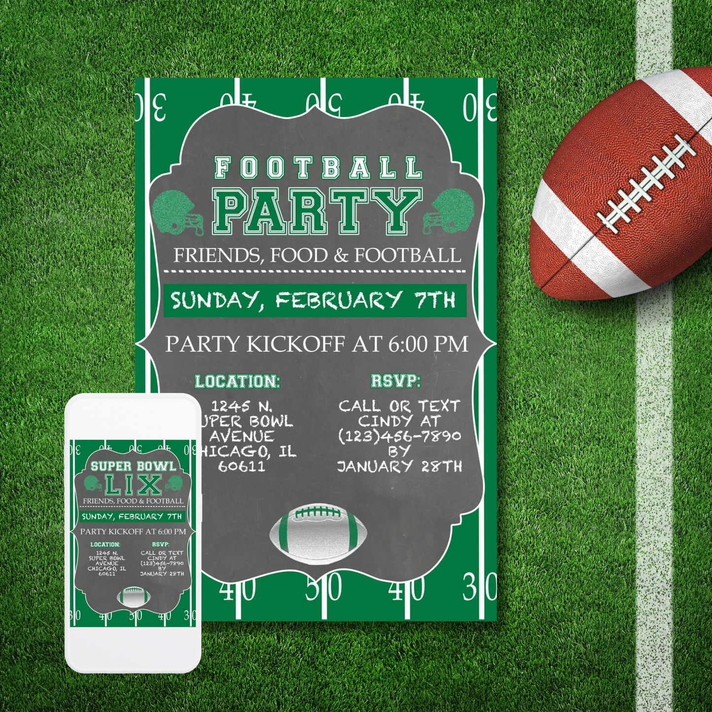 Chalkboard Football Invite | Free Template Preview
