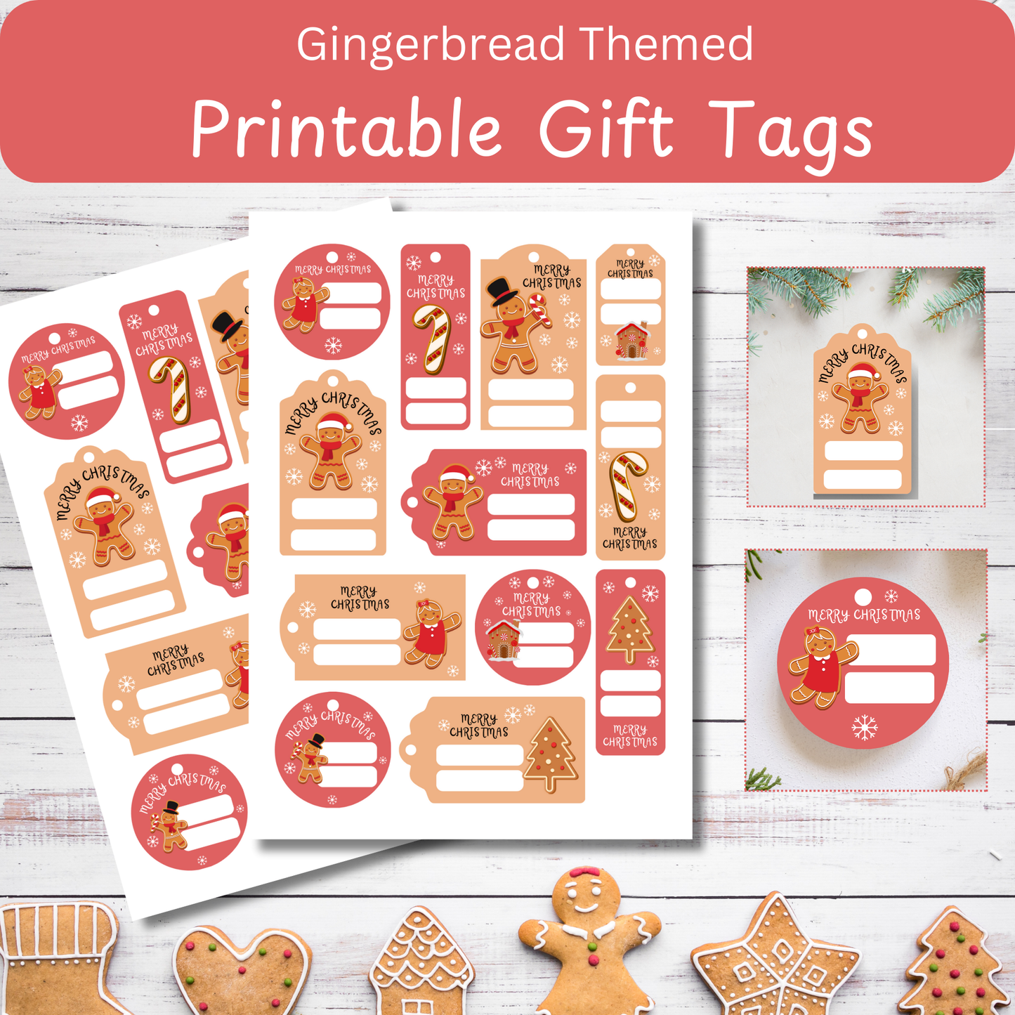 Gingerbread Christmas Printable Gift Tags DIY Holiday Set