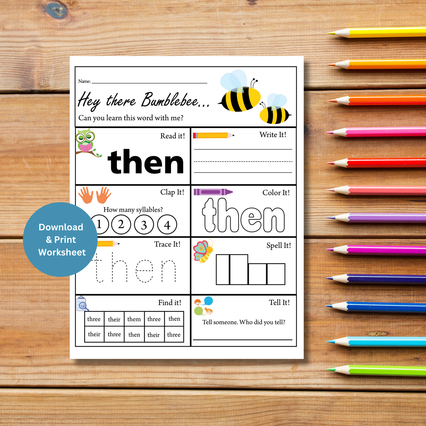 Sight Word: Then | Printable Worksheet