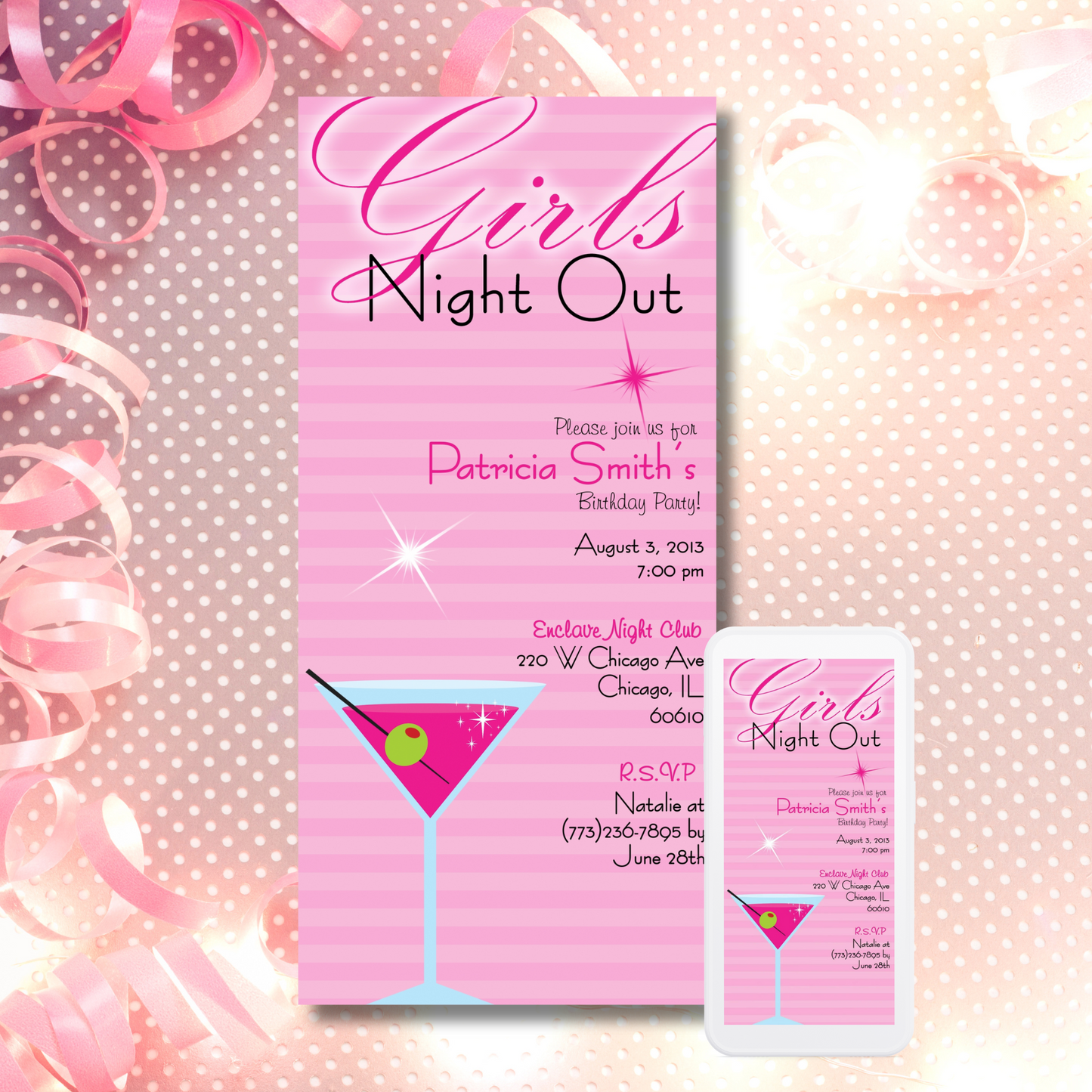 Martini Glass Girls Night Invite | Free Template Preview