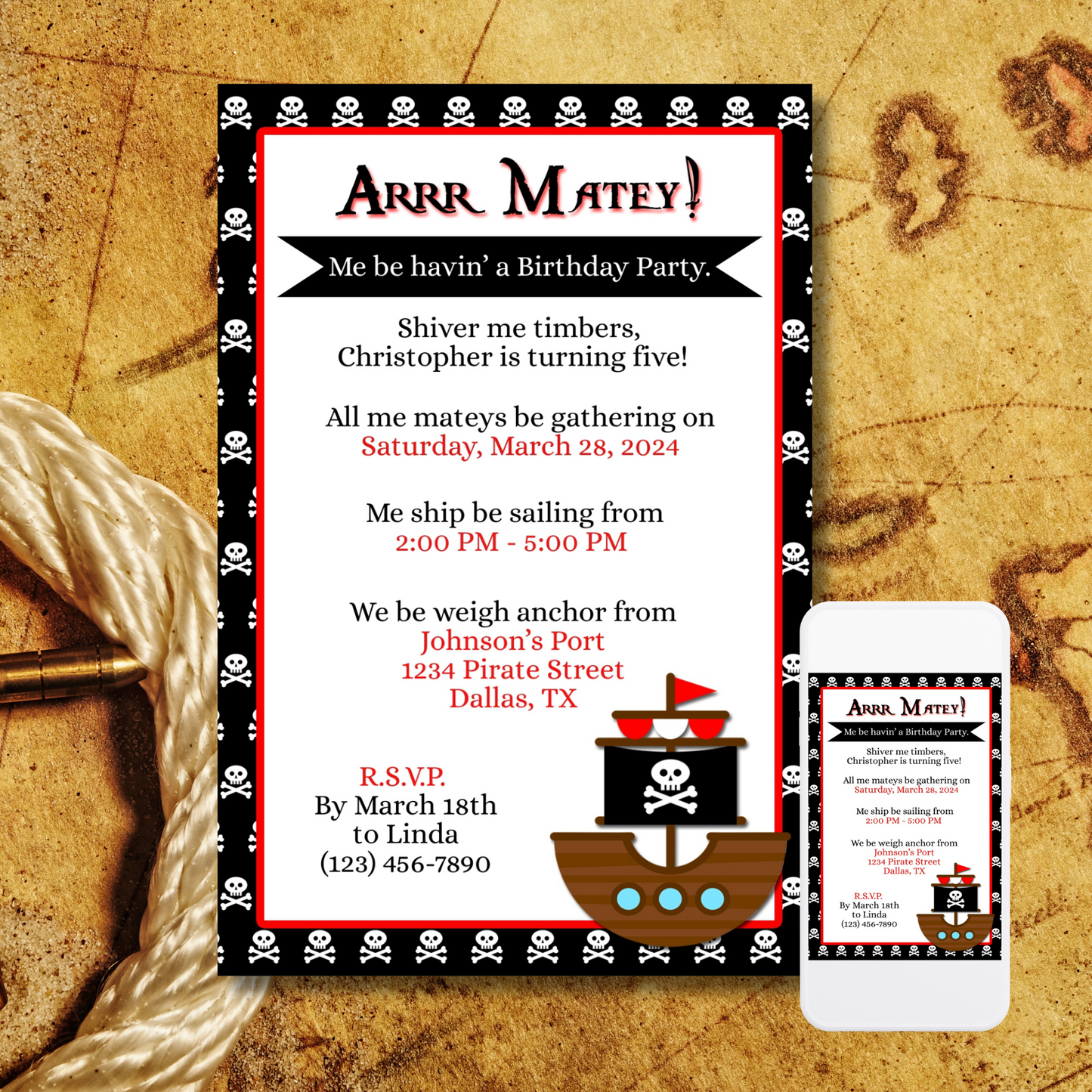 Pirate Ship Invitation | Free Template Preview