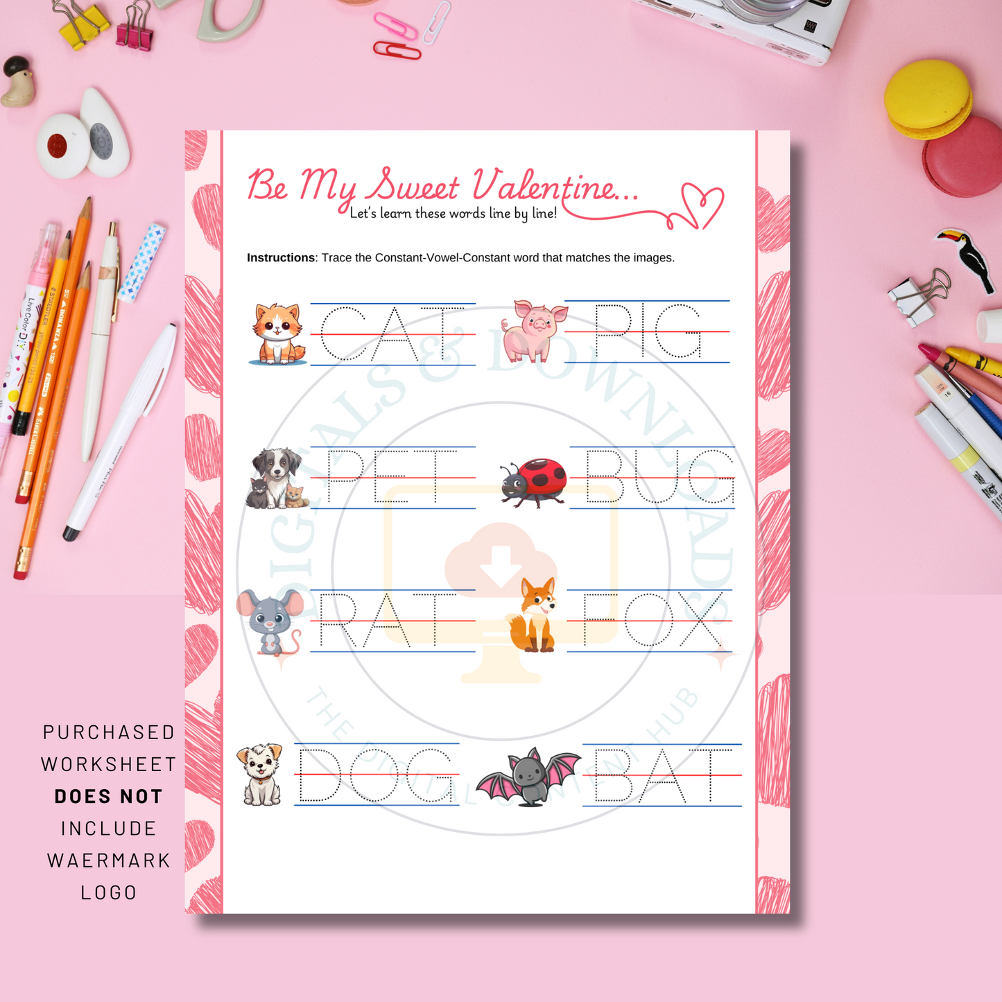 Valentine’s Day CVC Word Worksheets for Early Readers