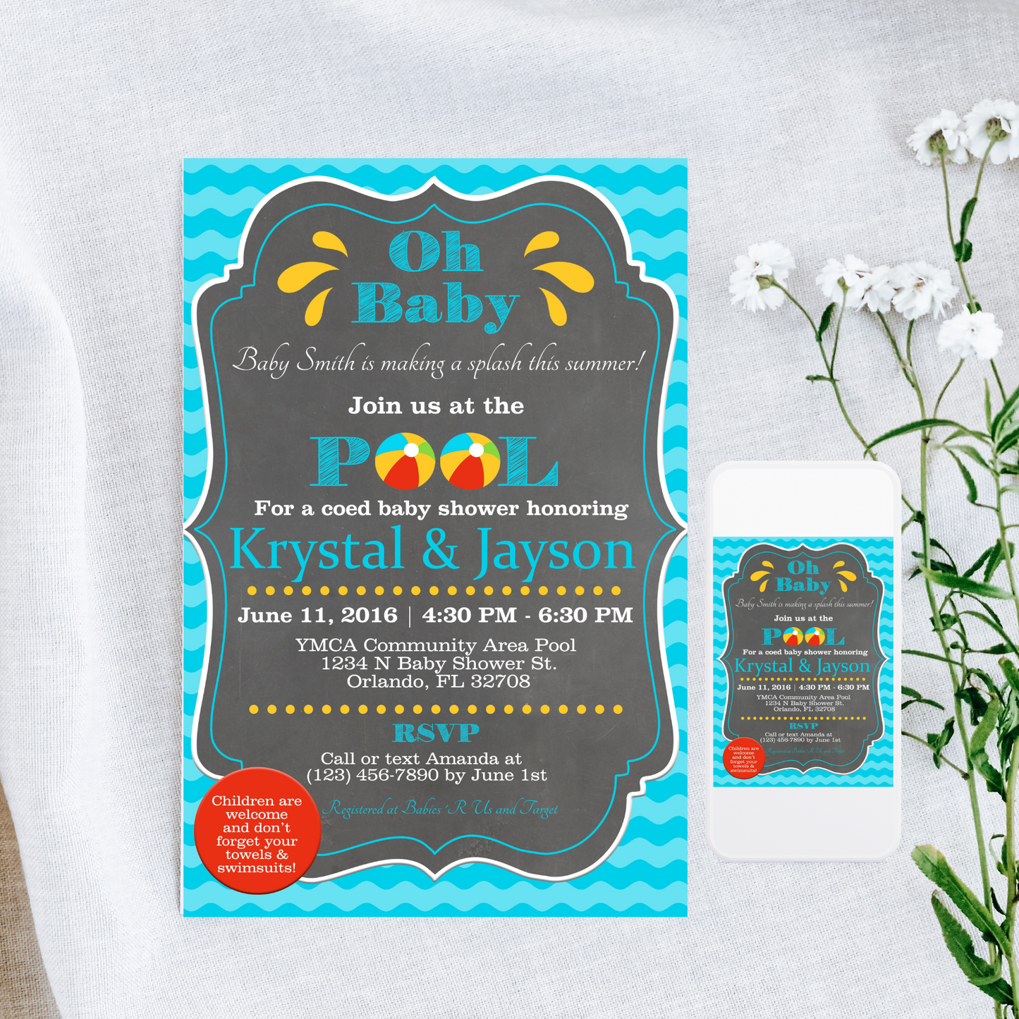 Pool Baby Shower Invite | Free Template Preview
