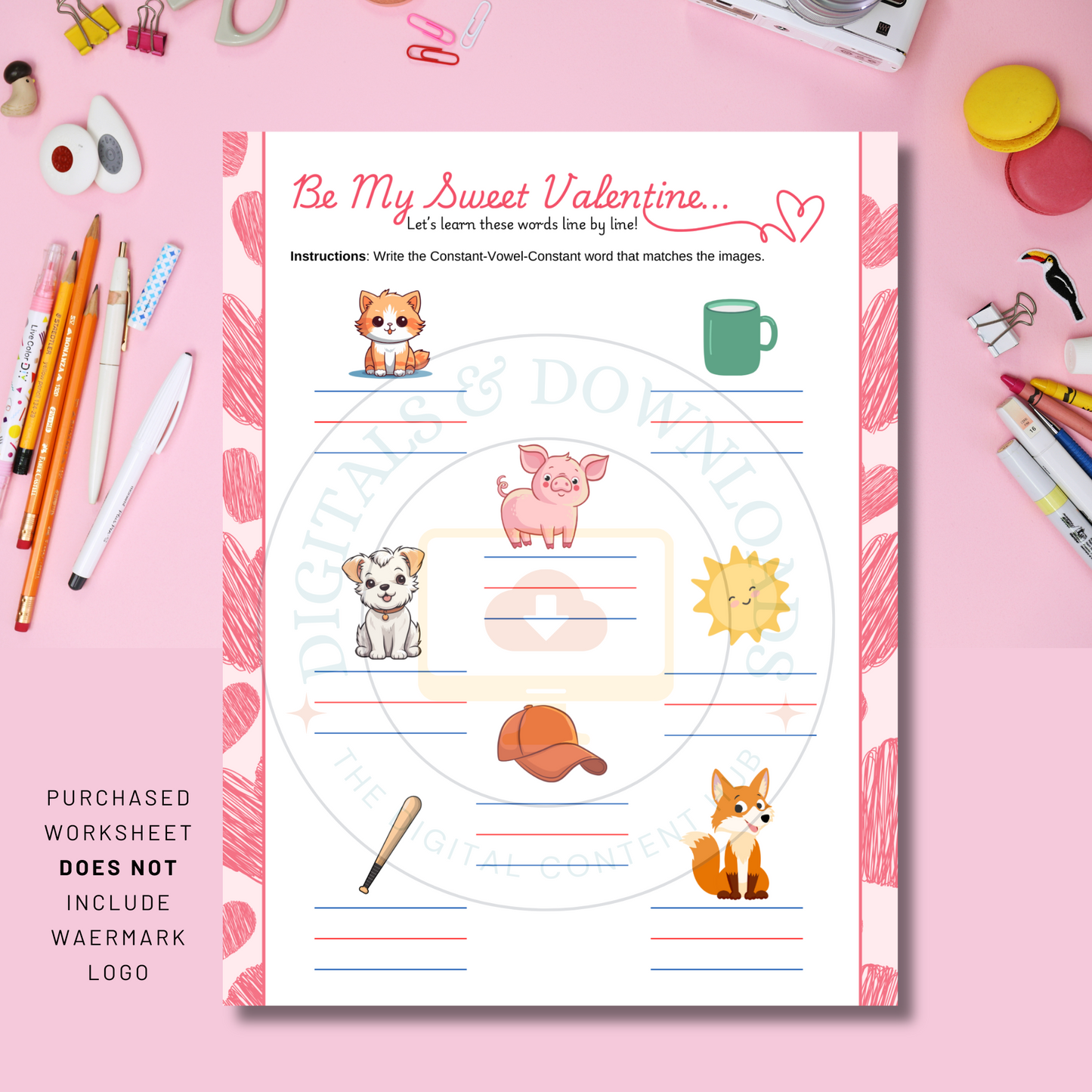 Valentine’s Day CVC Word Worksheets for Early Readers