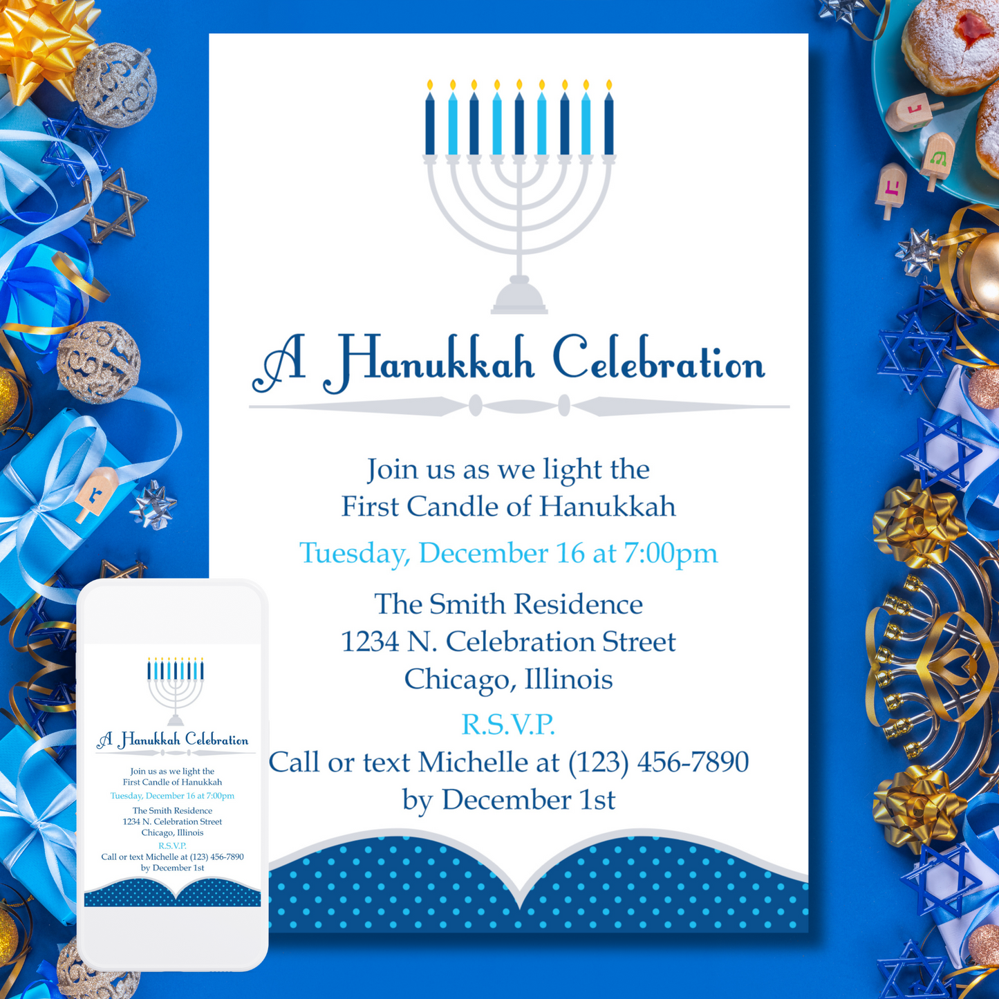 Hanukkah Celebration Invite | Free Template Preview