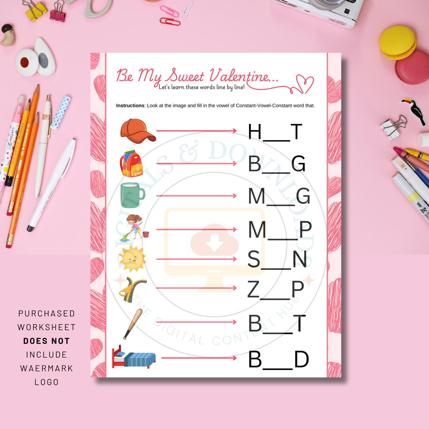 Valentine’s Day CVC Word Worksheets for Early Readers