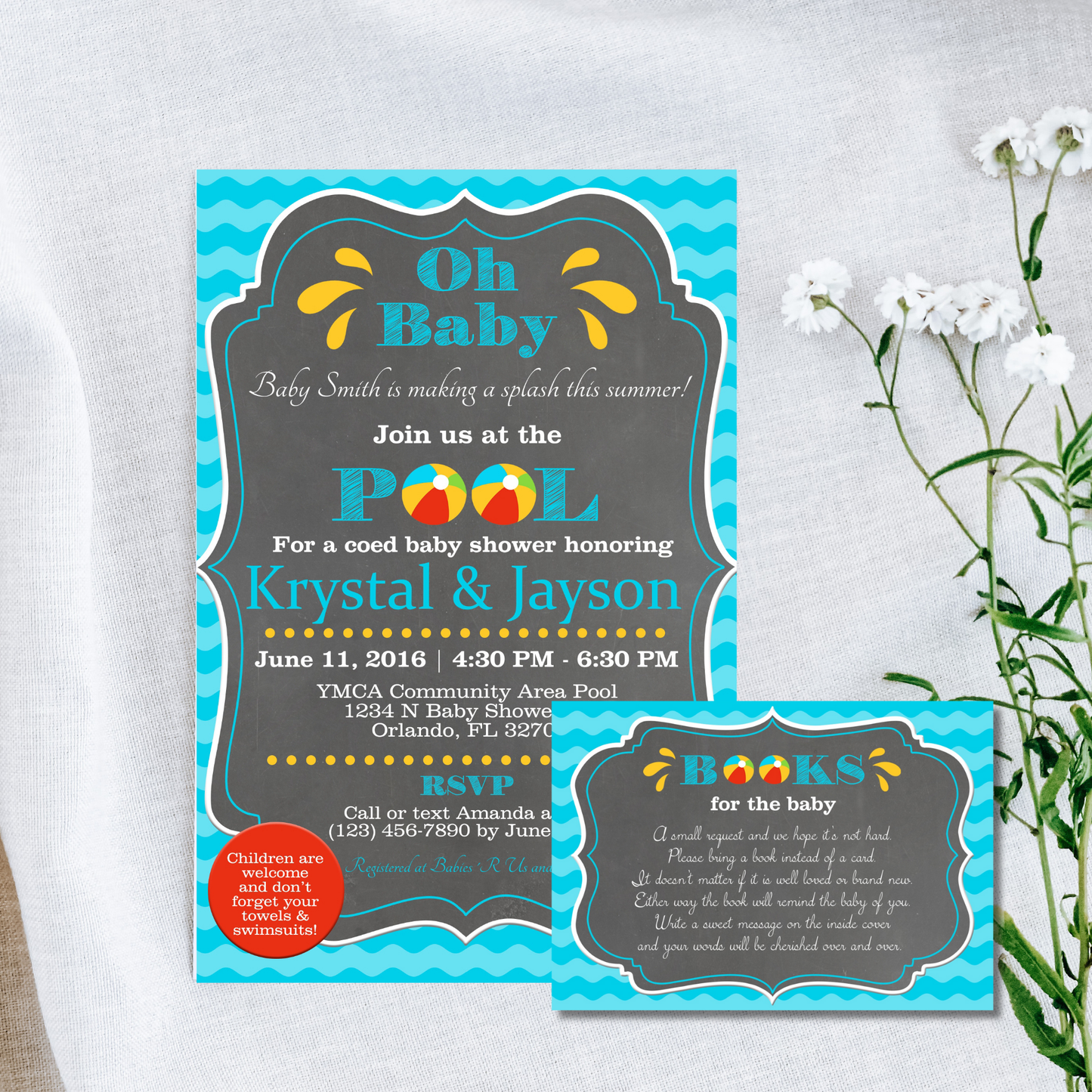 Pool Baby Shower Invite & Book Request | Free Template Preview