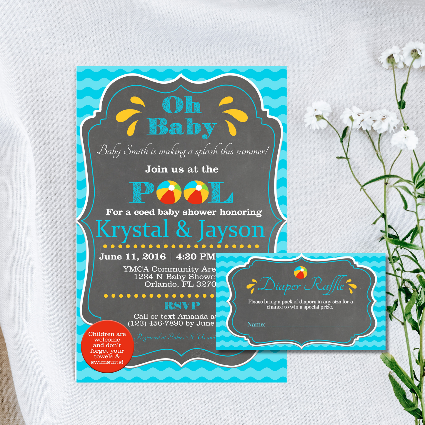 Pool Party Baby Shower Invite | Free Template Preview