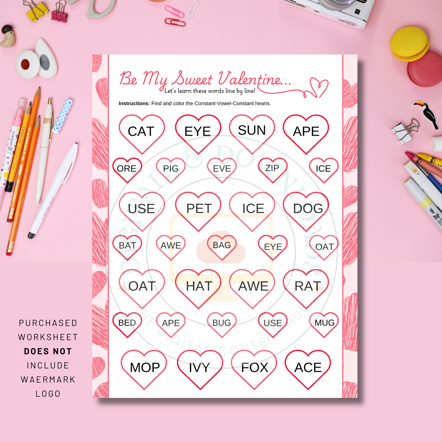 Valentine’s Day CVC Word Worksheets for Early Readers