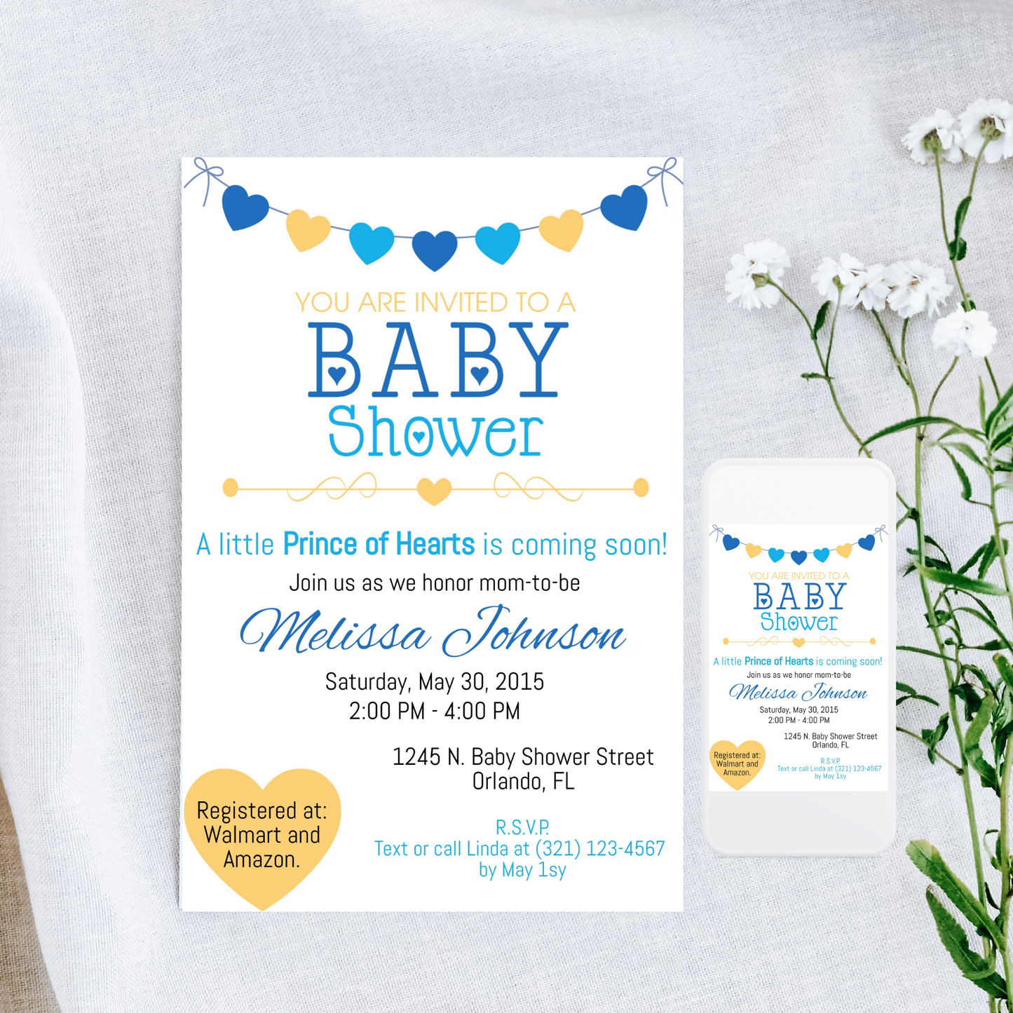 Prince Hearts Baby Shower Invite | Free Template Preview