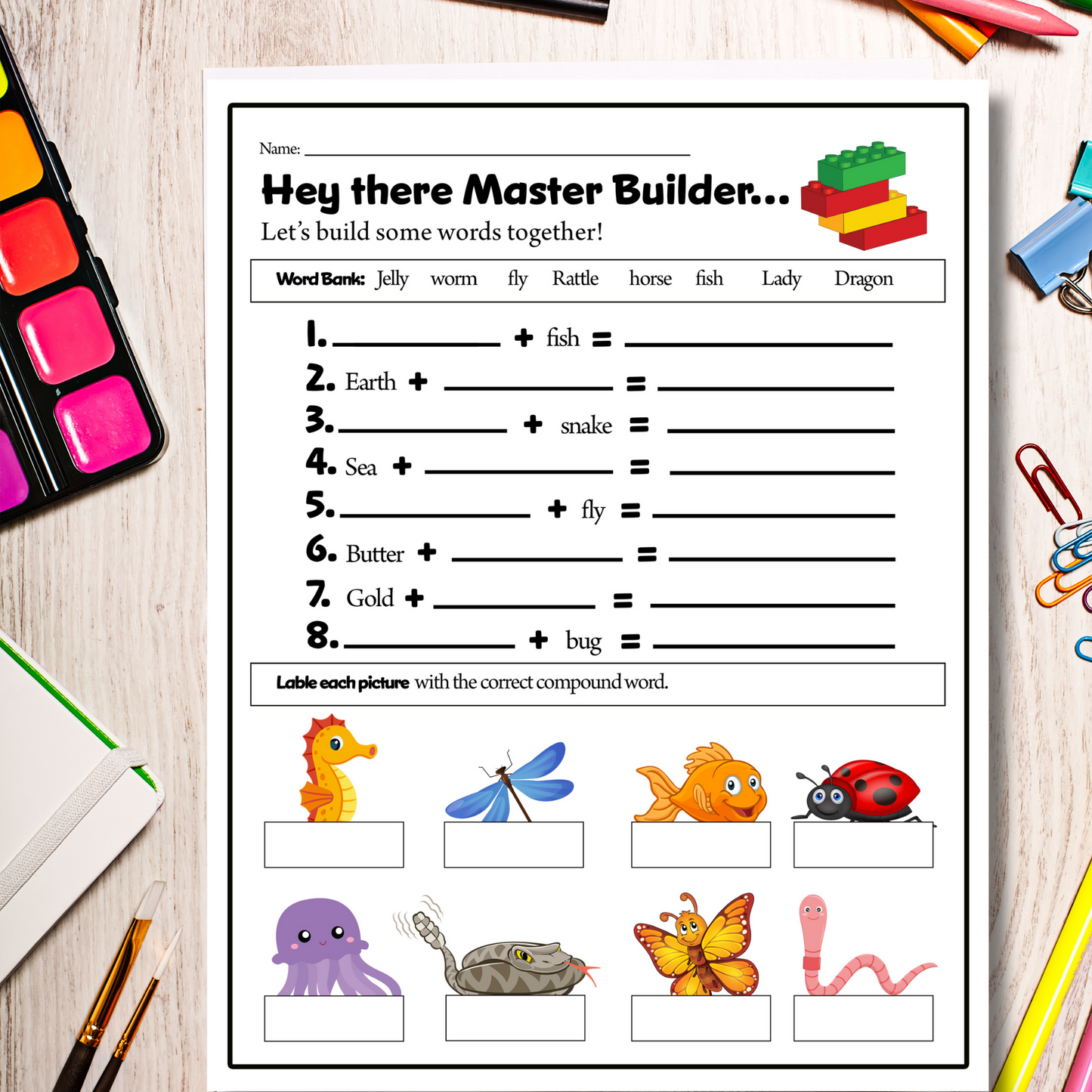 Sea Life Compound Word Worksheet