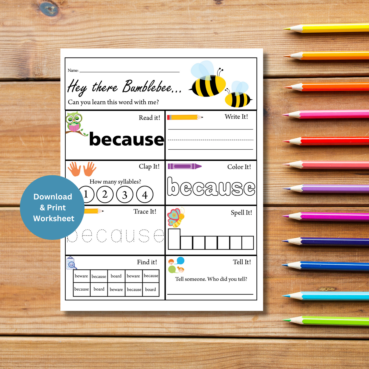 Sight Word: Because | Printable Worksheet