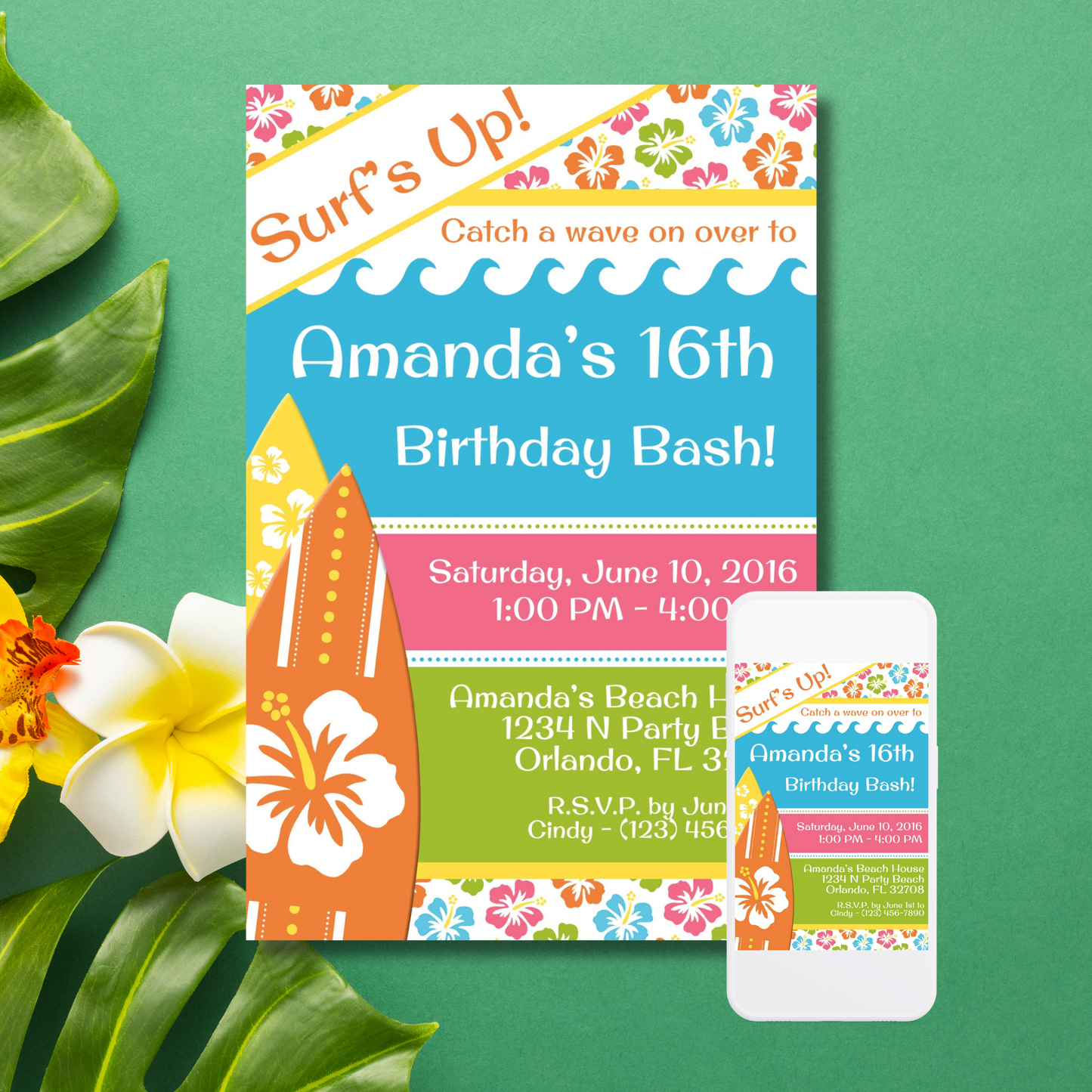 Summer Surf Party Invite | Free Template Preview
