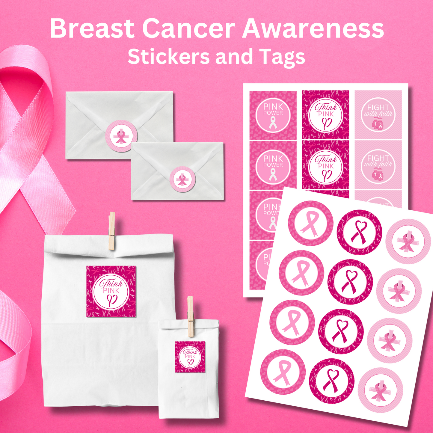 Printable Breast Cancer Stickers and Tags