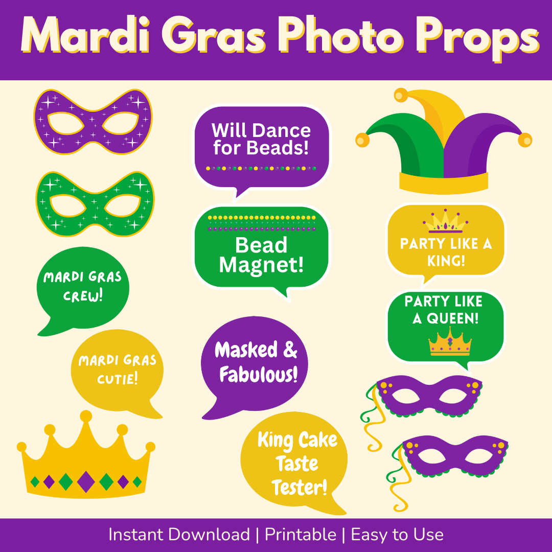 Printable Mardi Gras Photo Props for Parties & Events