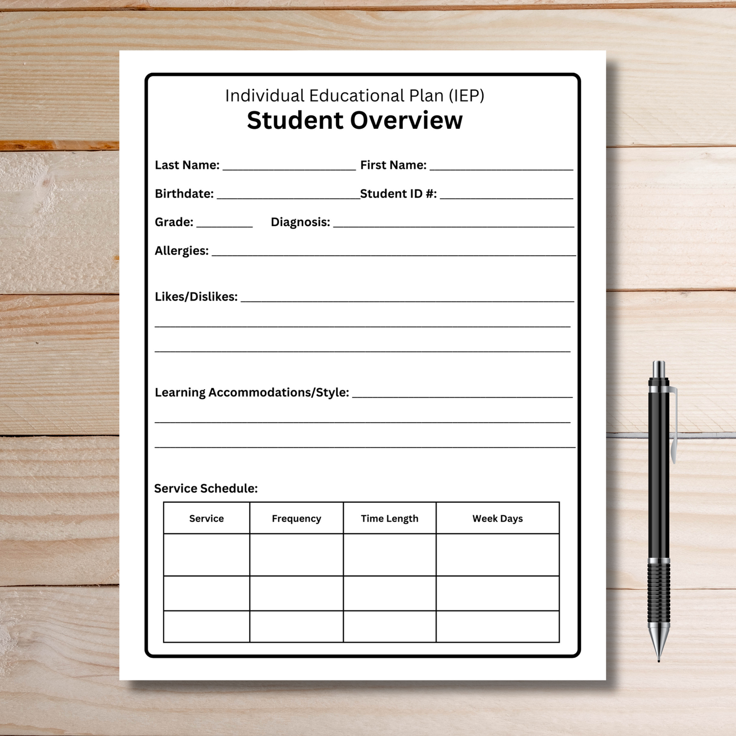IEP Student Overview Template