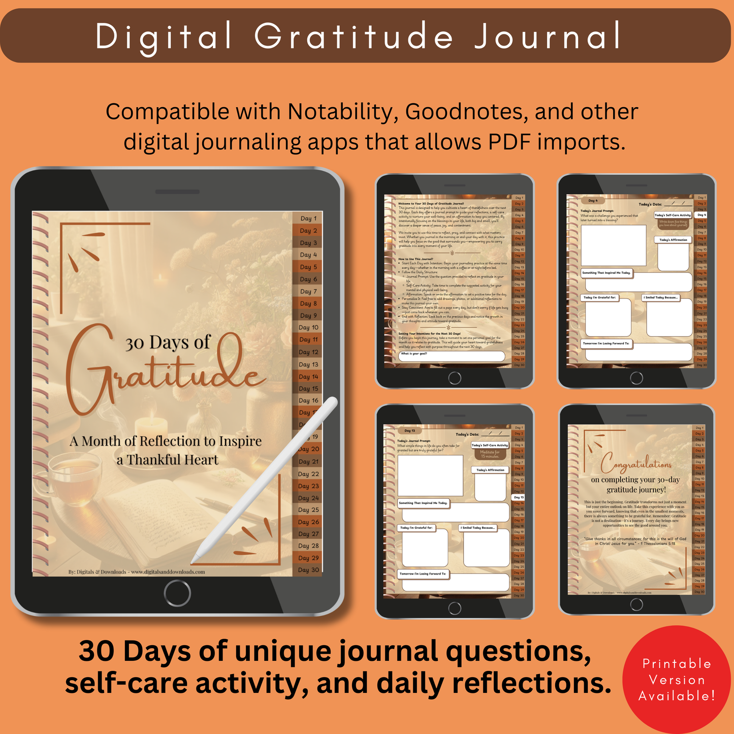 Digital Gratitude Journal for GoodNotes and Notability