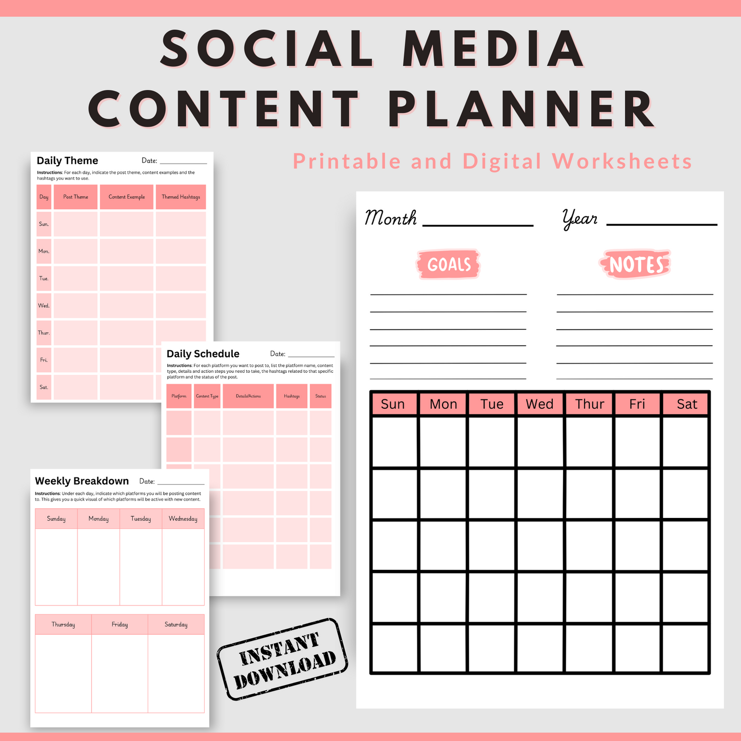 Social Media Content Planner - Digital & Printable PDF