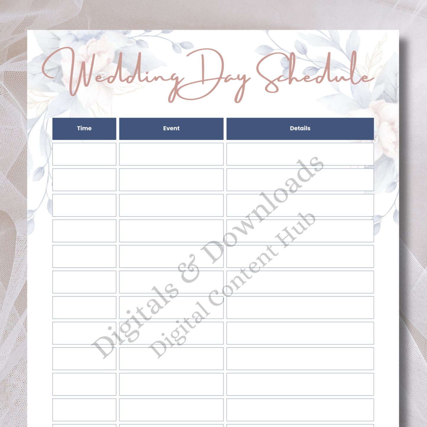Wedding Day Schedule Template - Printable & Digital