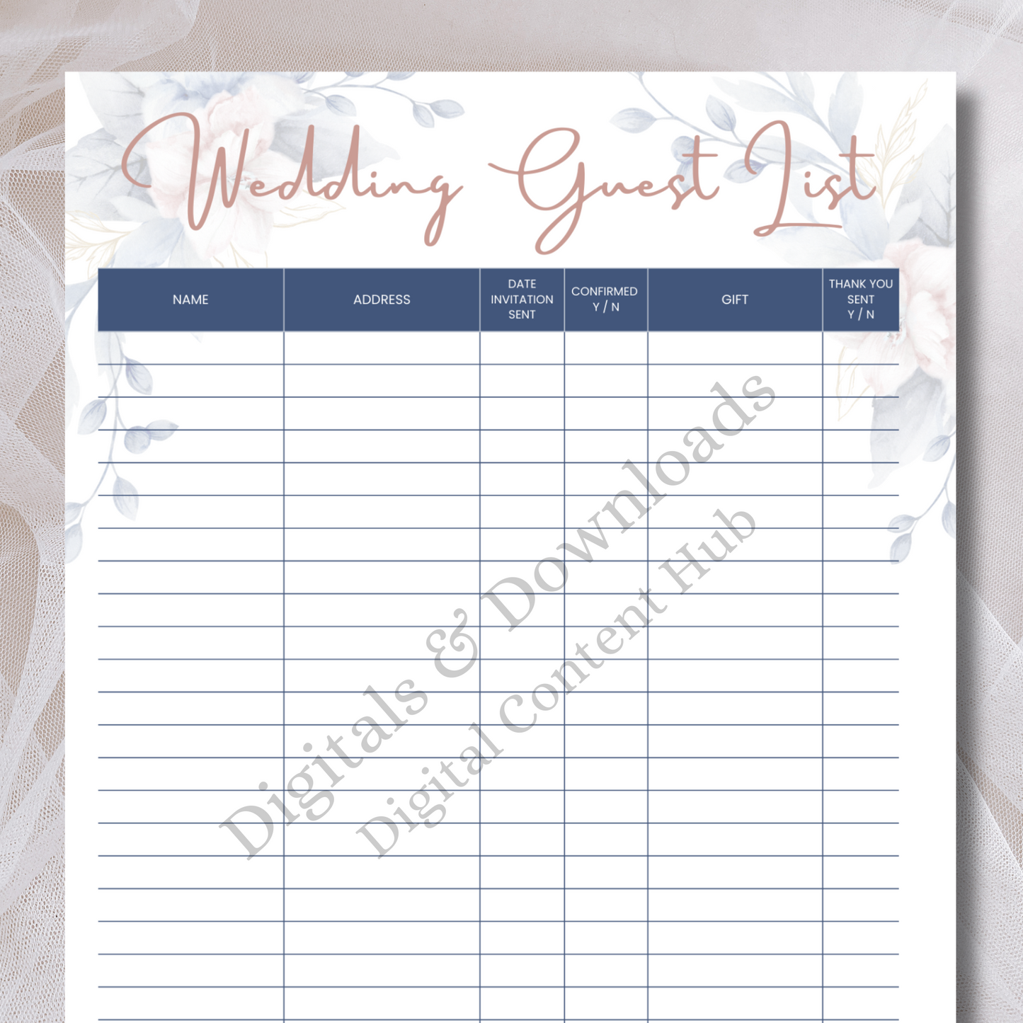 Wedding Guest List Tracker - Printable & Digital