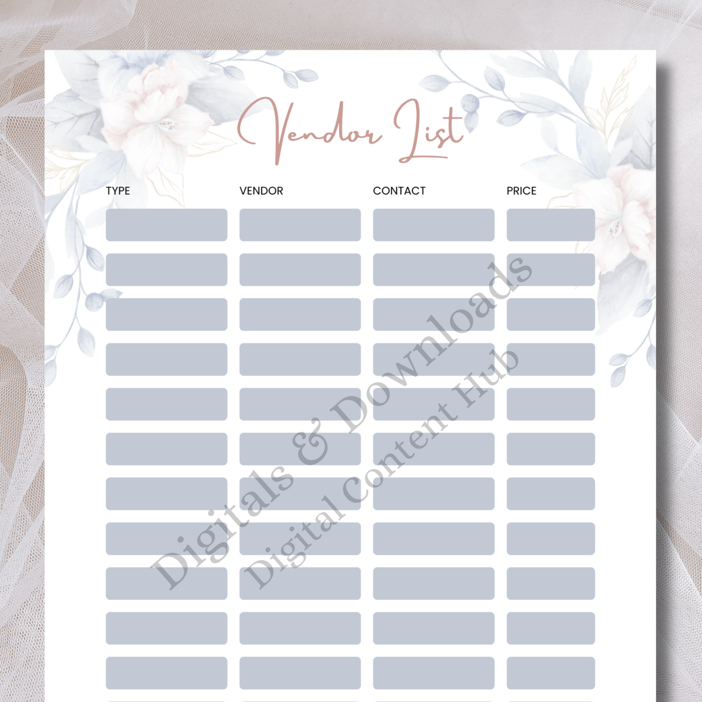 Printable Wedding Vendor List - Printable & Digital