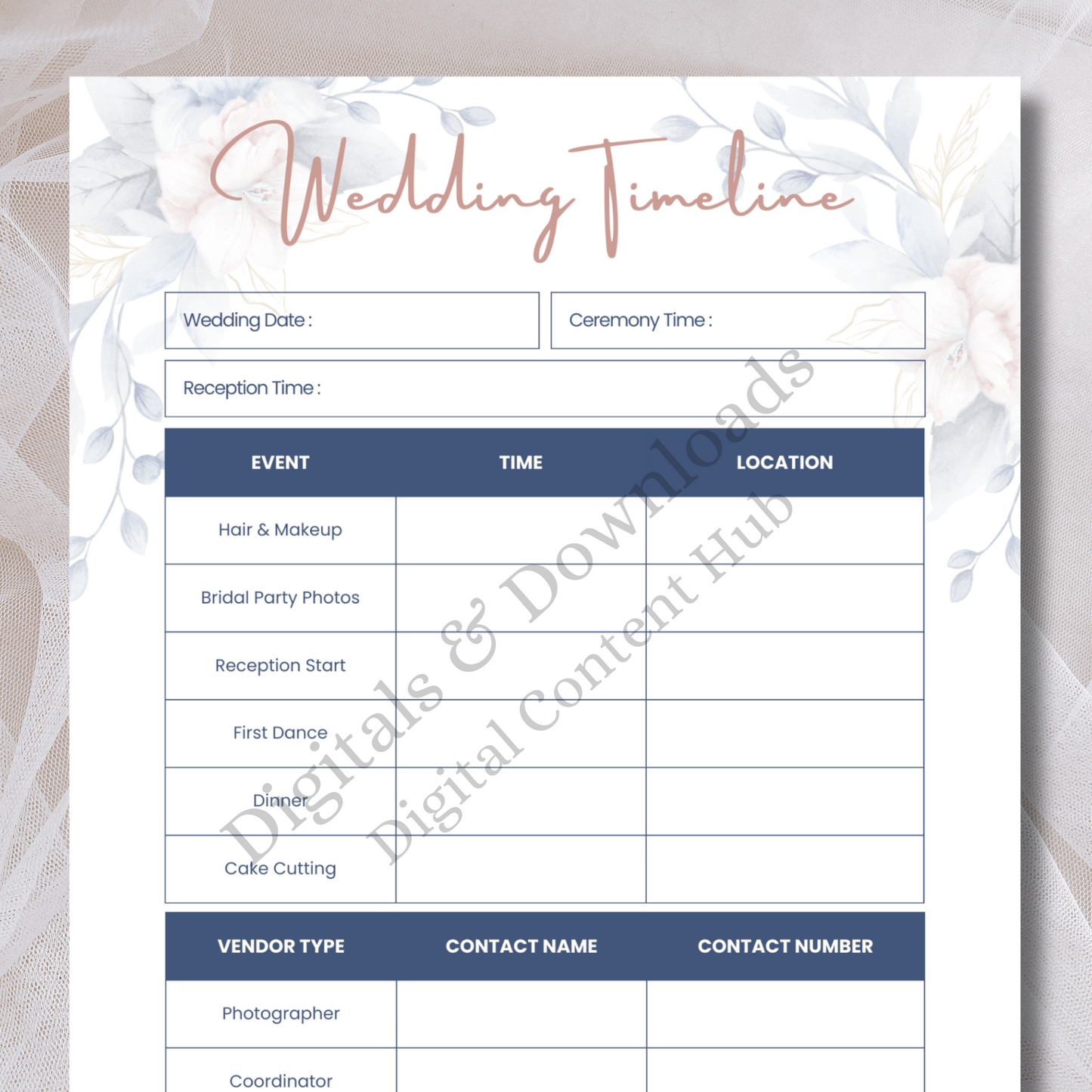 Wedding Timeline Template - Printable & Digital