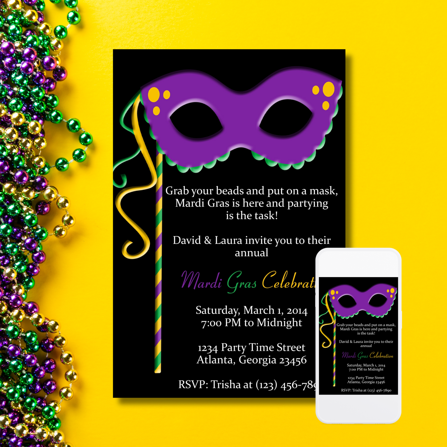 Mardi Gras Invitation | Free Template Preview