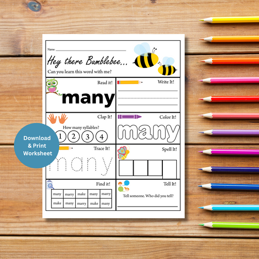 'Many' Sight Word Worksheet