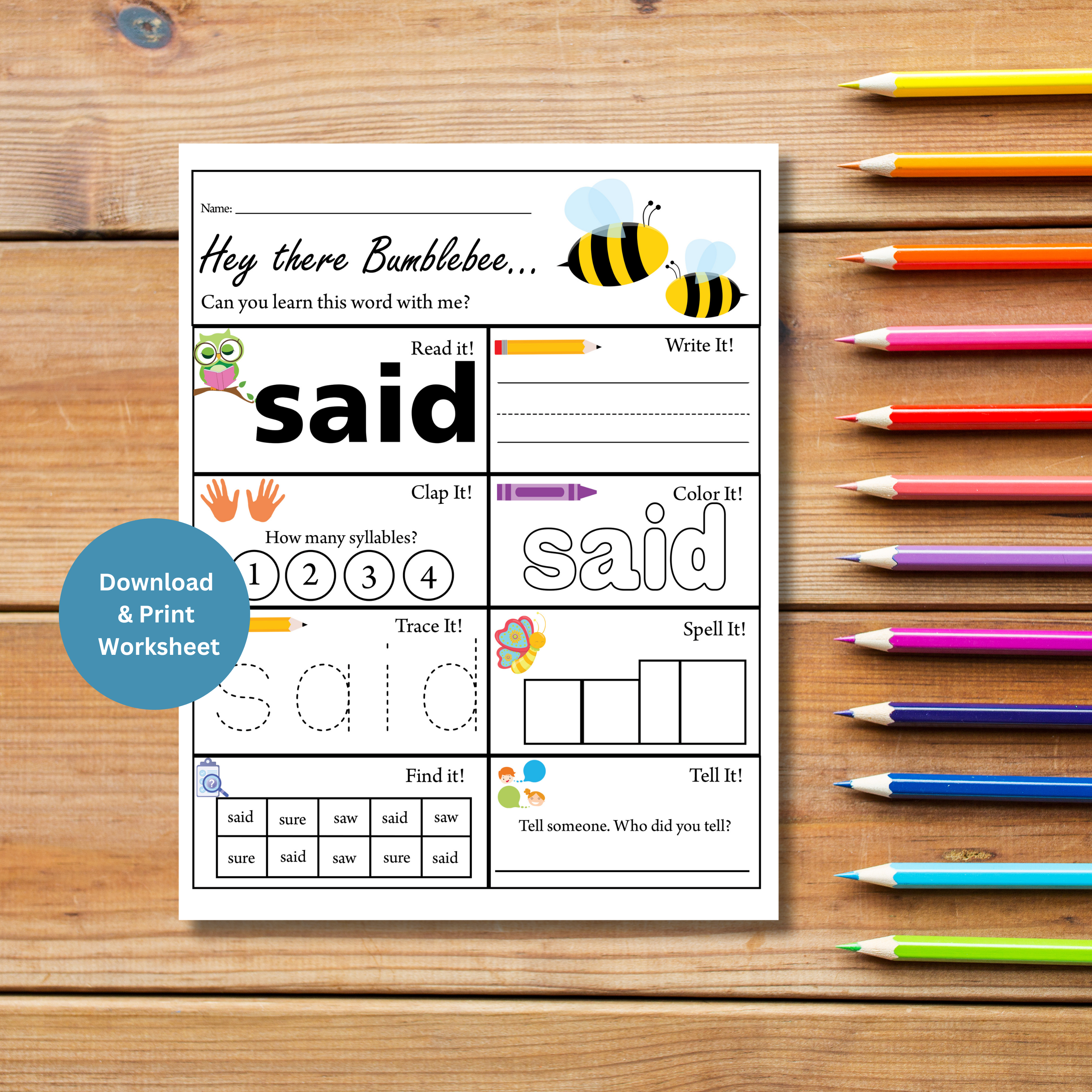 Sight Word: Said | Printable Worksheet