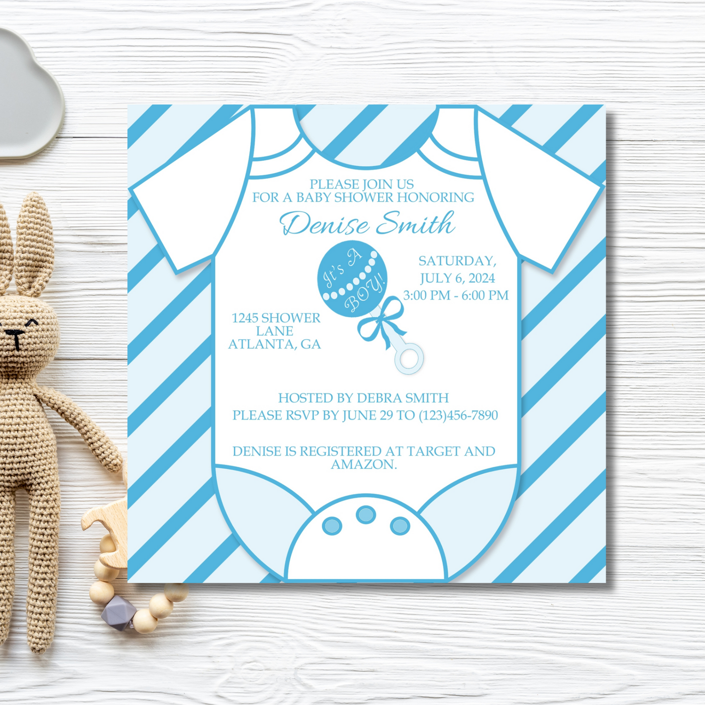 Blue Onesie Baby Shower Invitation