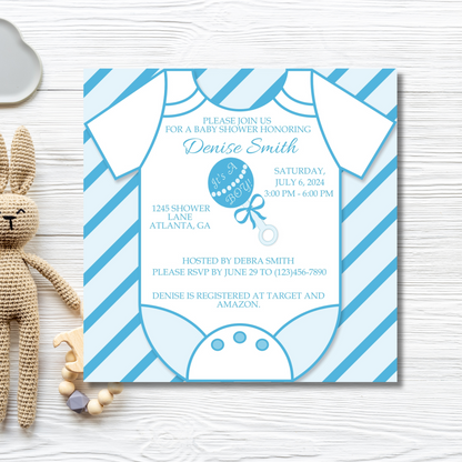 Blue Onesie Baby Shower Invitation