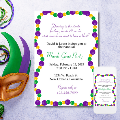 Mardi Gras Beads Invitation