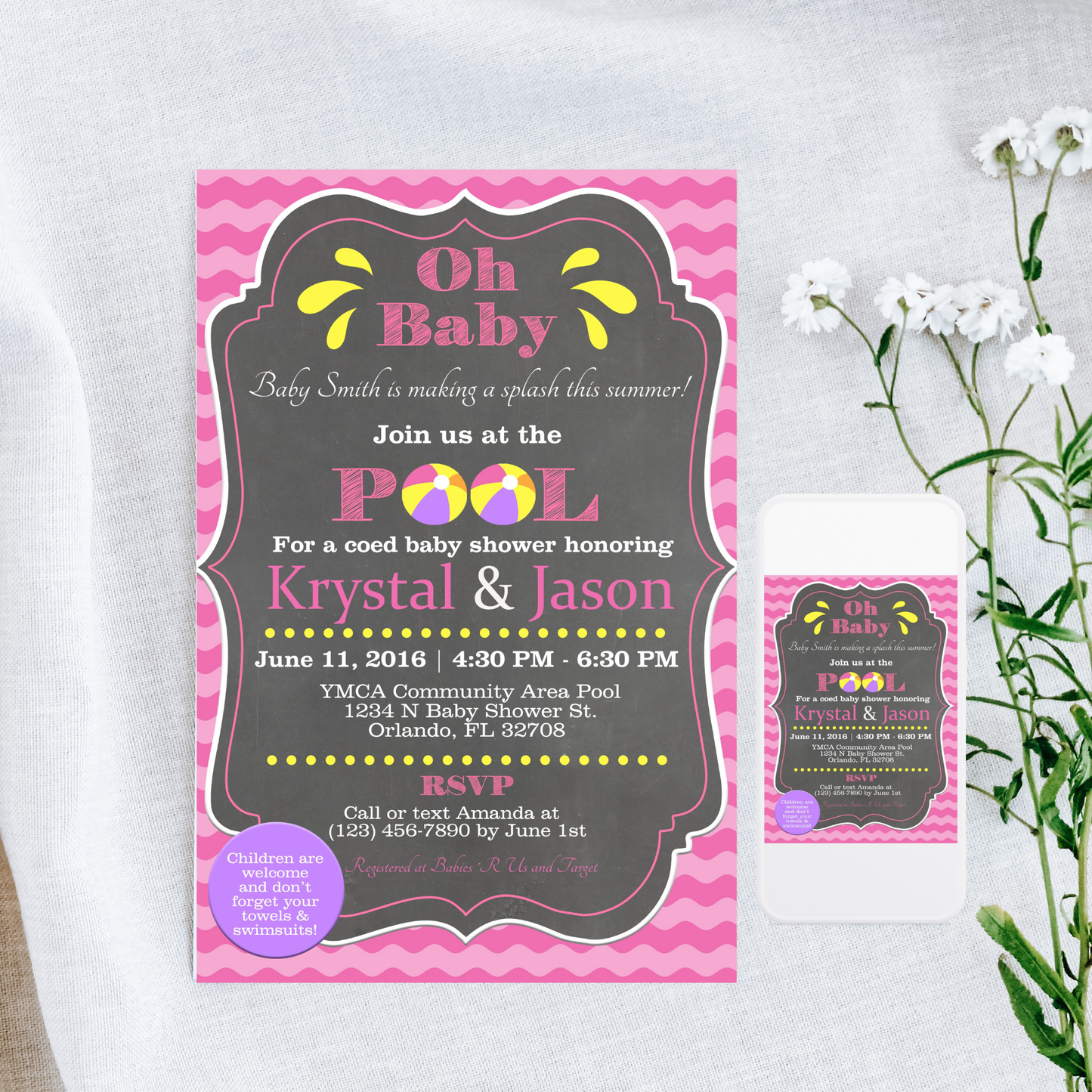 Pool Party Baby Shower Invite