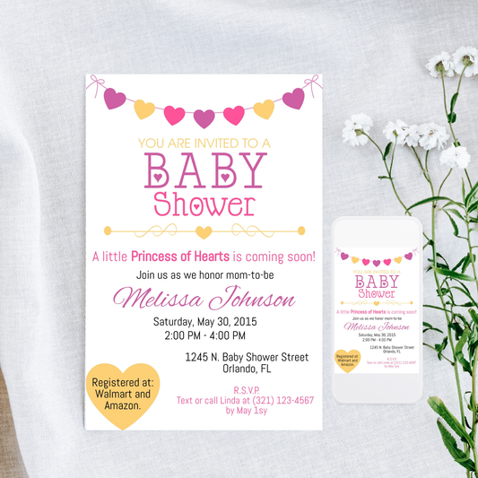 Princess of Hearts Baby Shower Invite