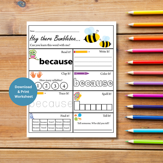 'Because' Sight Word Worksheet