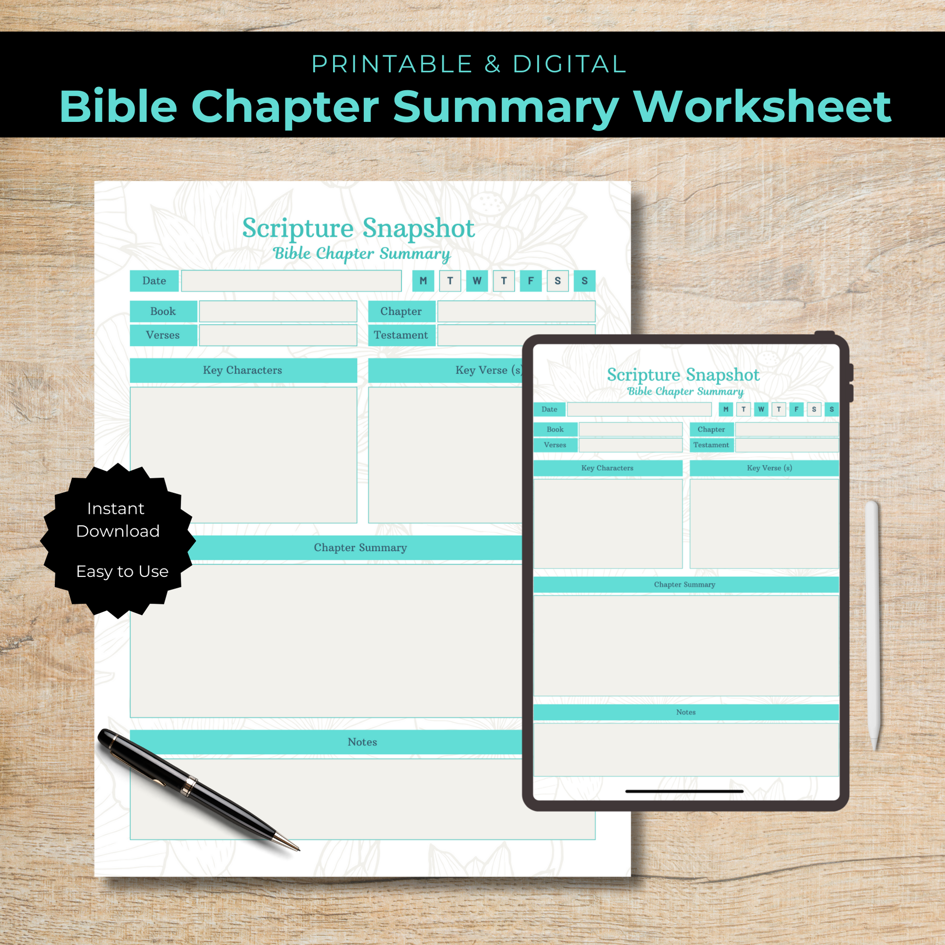 Bible Chapter Summary Worksheet