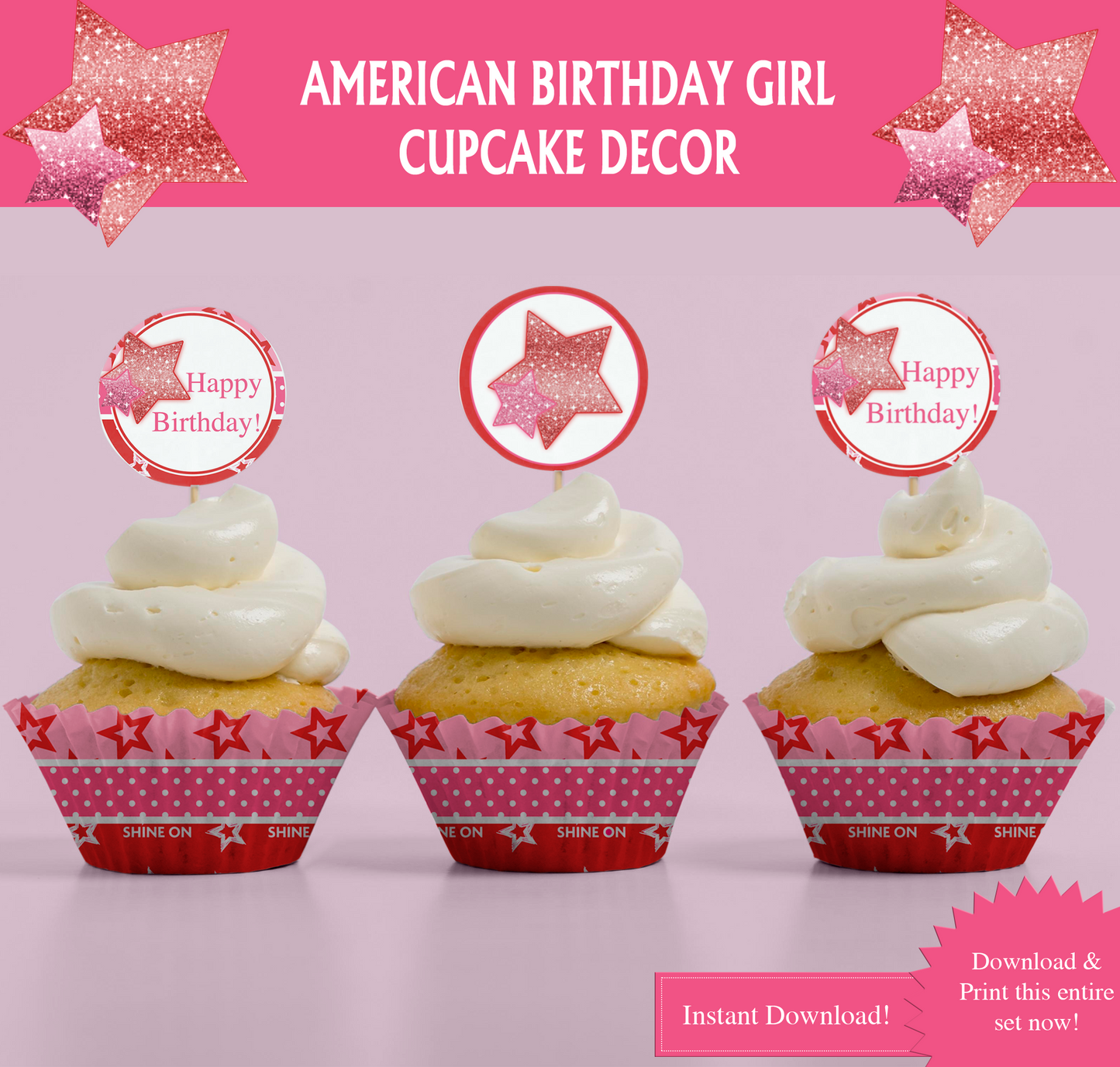 American Birthday Girl Printable Cupcake Decor