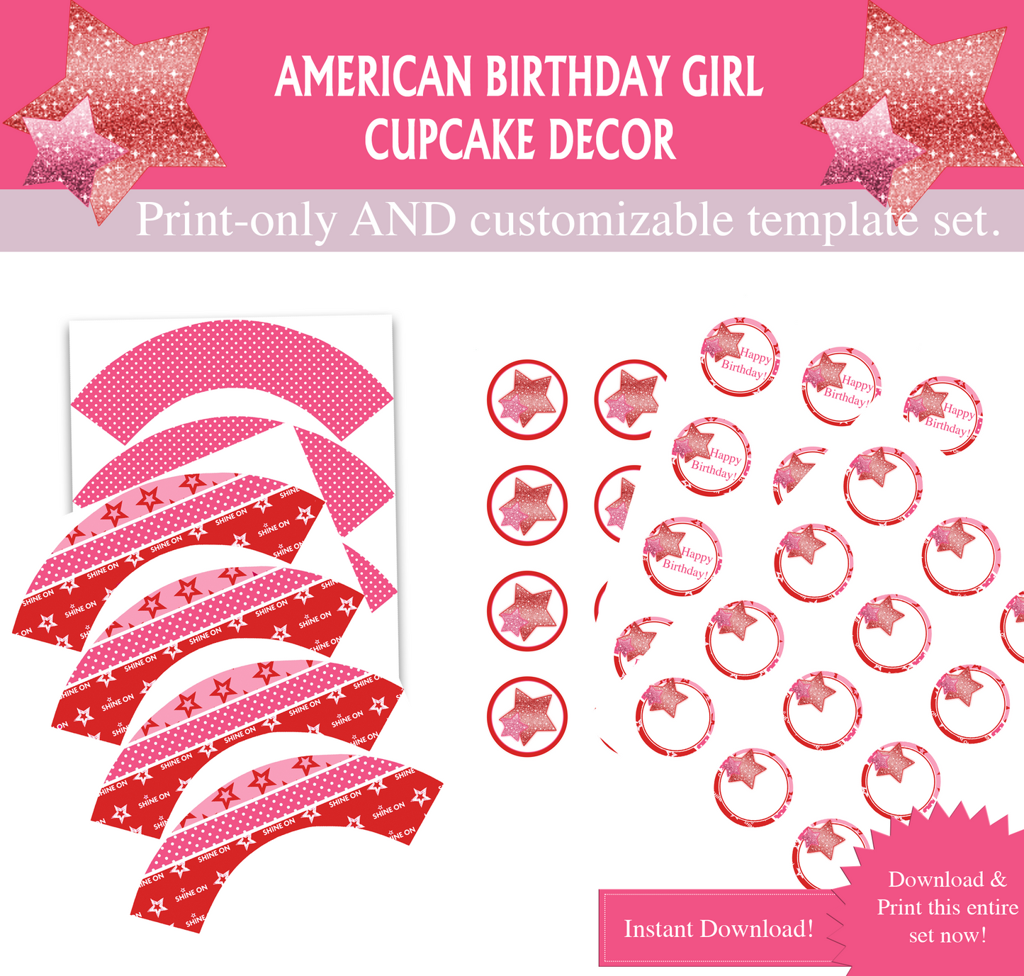 American Birthday Girl Printable Cupcake Decor