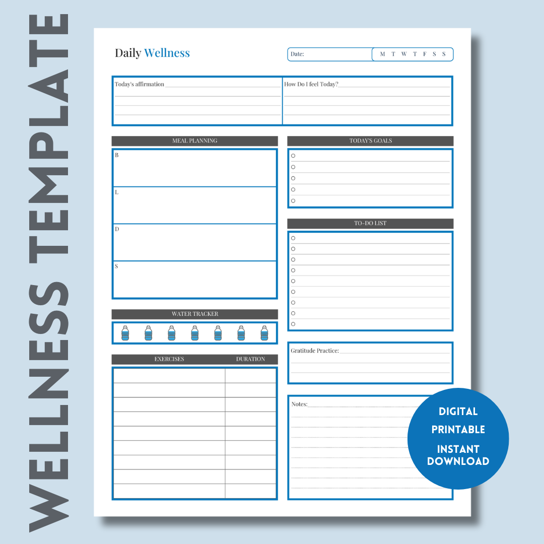 Daily Wellness Planner | Digital & Printable Template PDF
