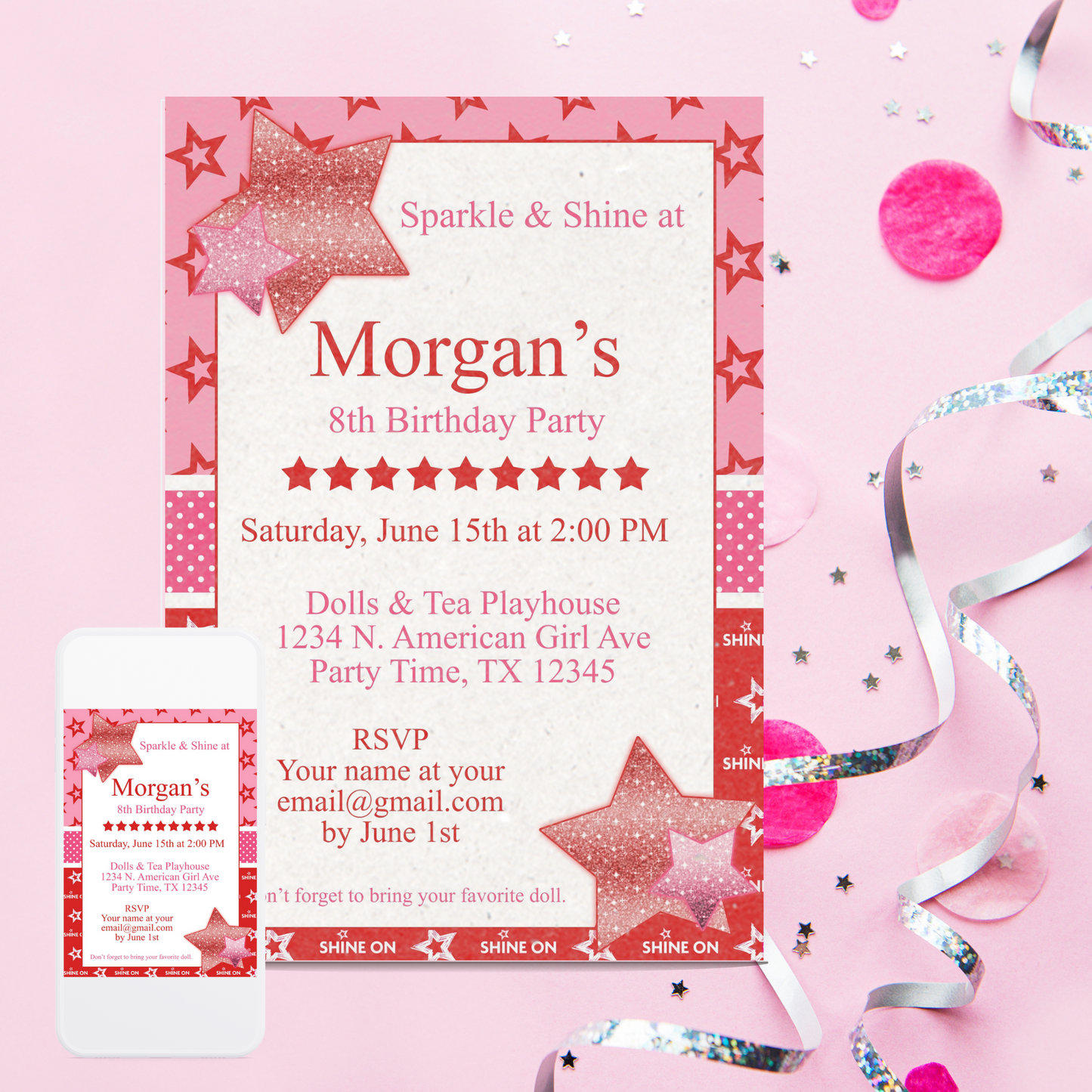 Red American Birthday Girl Invitation