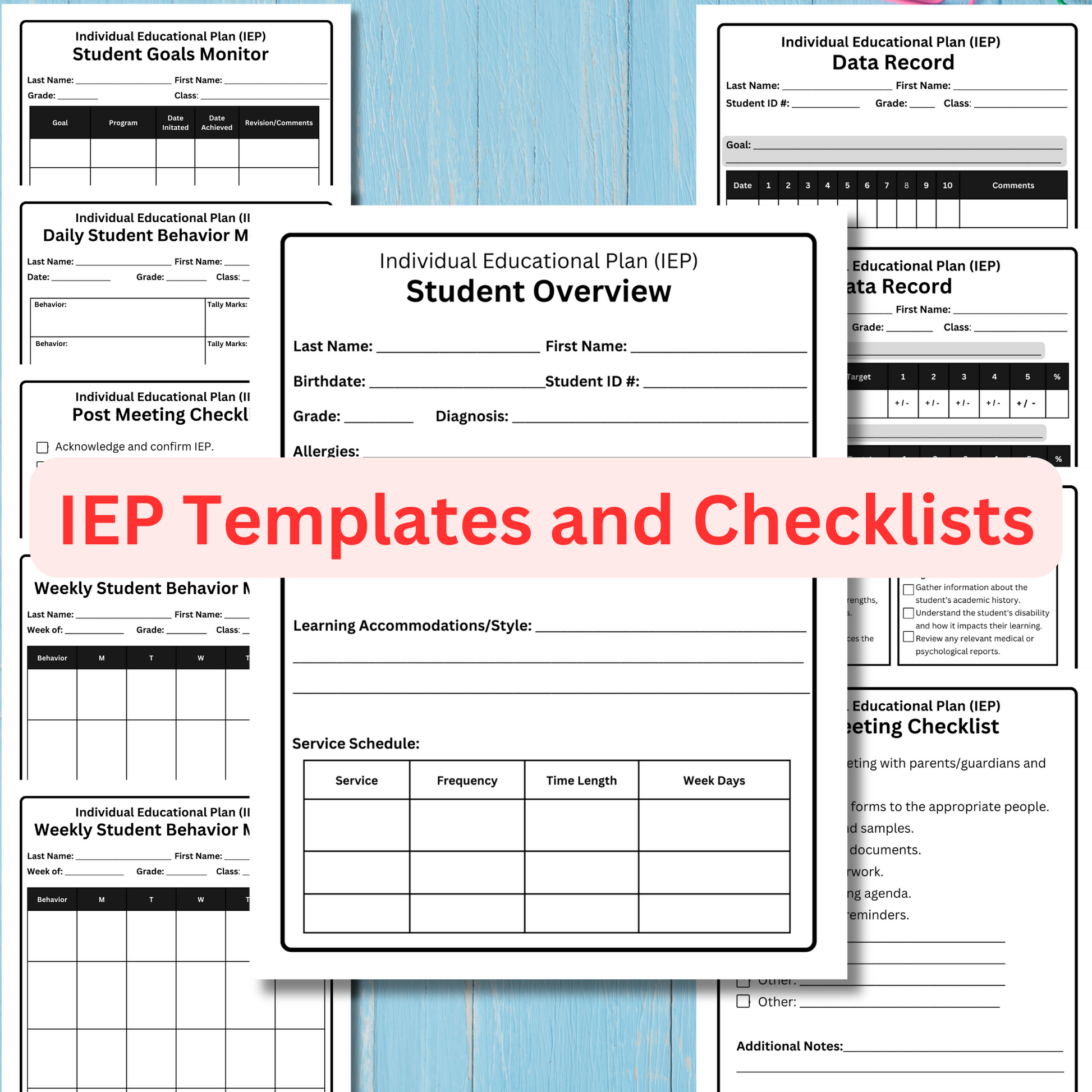 Printable IEP templates and checklists bundle for teachers and special education planning