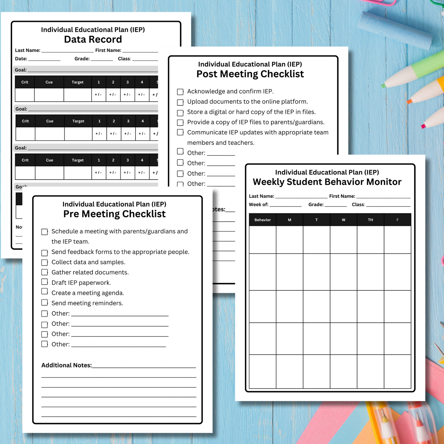 Printable special education forms for IEP planning and documentation