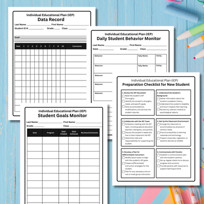 IEP printables bundle with student goal tracking and meeting preparation forms