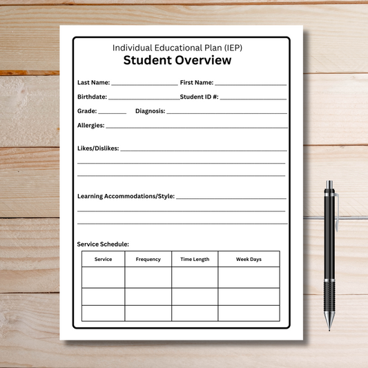 IEP Student Overview Template