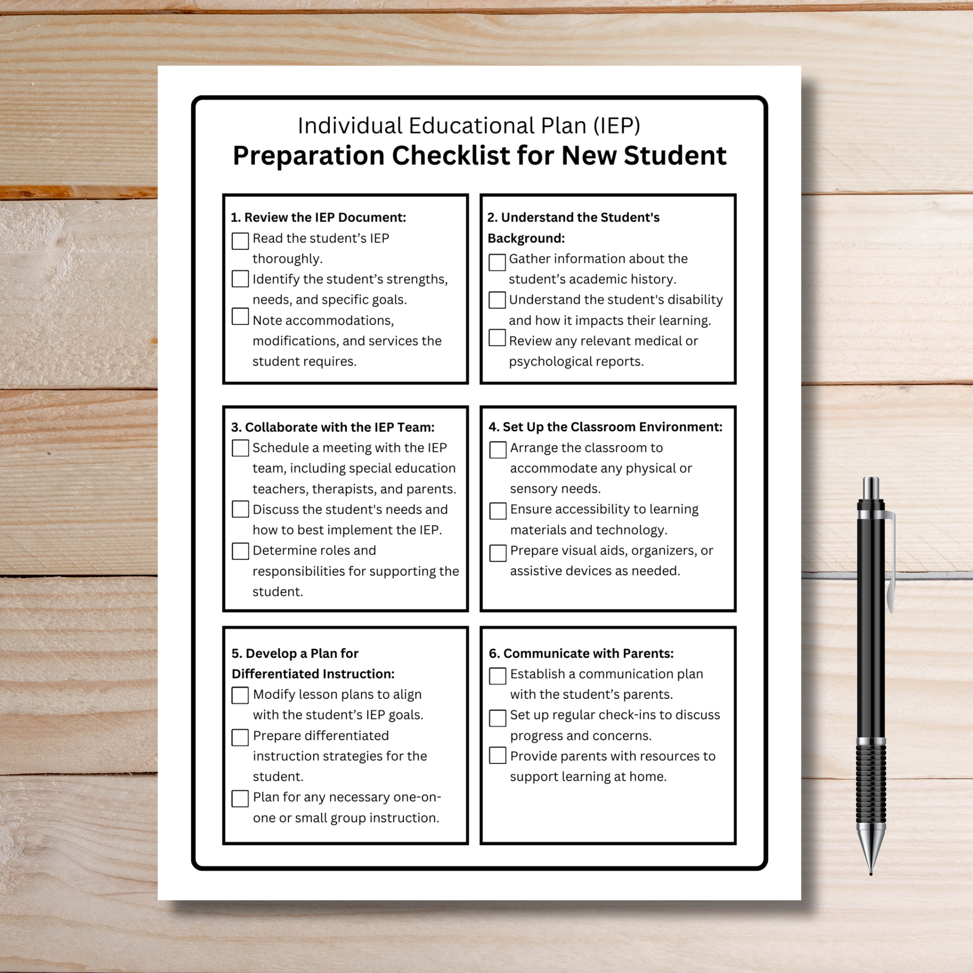 Printable IEP new student preparation checklist for teachers and special education student onboarding