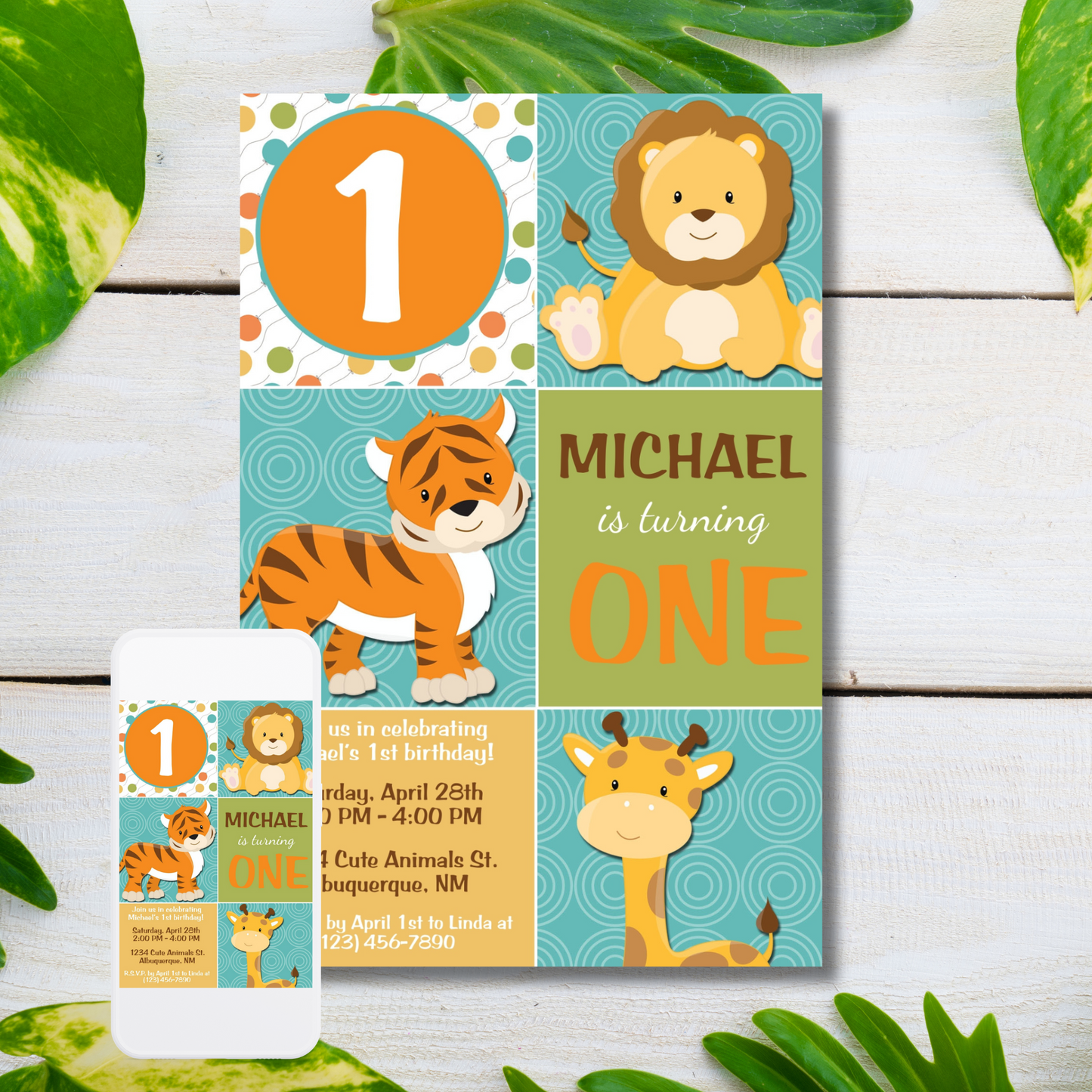 Safari Birthday Animals Invitation