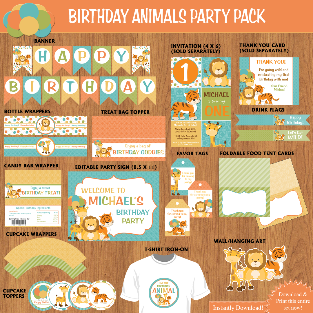 Animals Birthday Printable Party Decorations