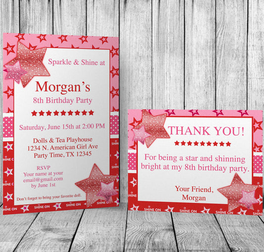 American Birthday Girl Invitation and Thank You Card