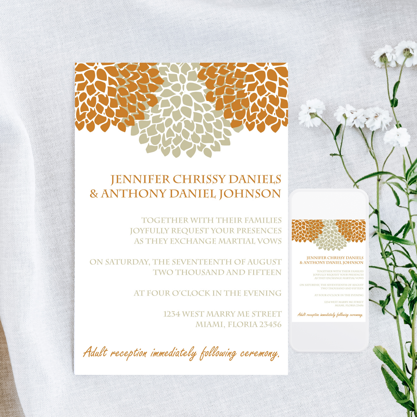 Pom Blossom Floral Wedding Invitation