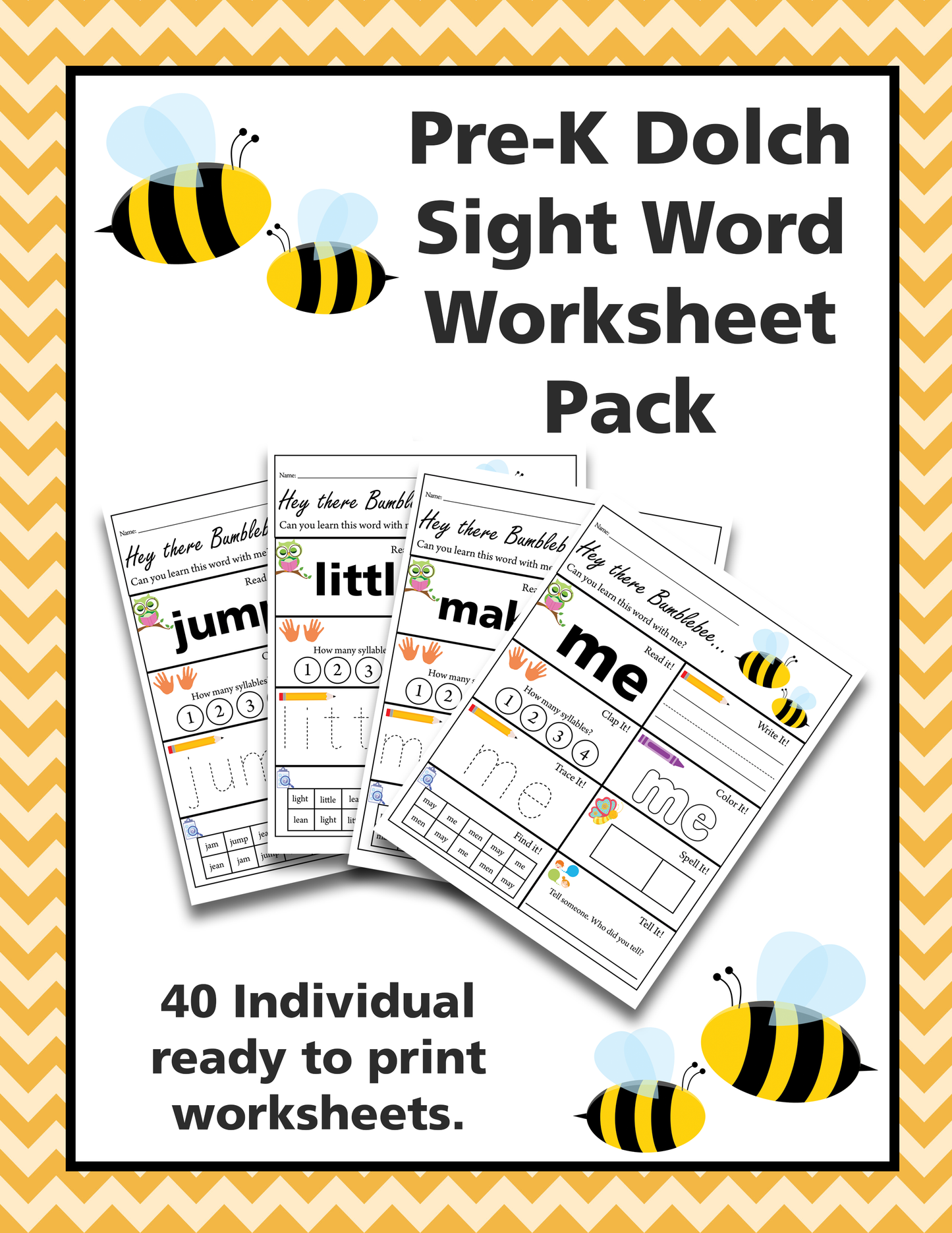 Pre-K Sight Word Worksheet Pack